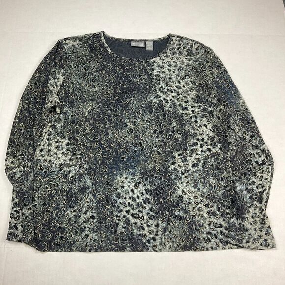 Chicos Additions Womens Blouse Printed Shirt Crew Neck Stretchy Work Top 3 XL - Picture 1 of 11